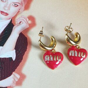 Heart Gold Miu Miu Dangle Earrings Charm Women Fashion Casual Formal Jewelry